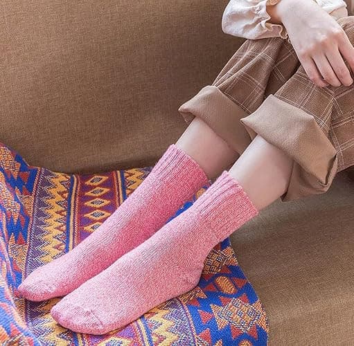 YZKKE 5Pack Womens Vintage Winter Soft Warm Thick Cold Knit Wool Crew Socks, Multicolor, free size thumbnail 6