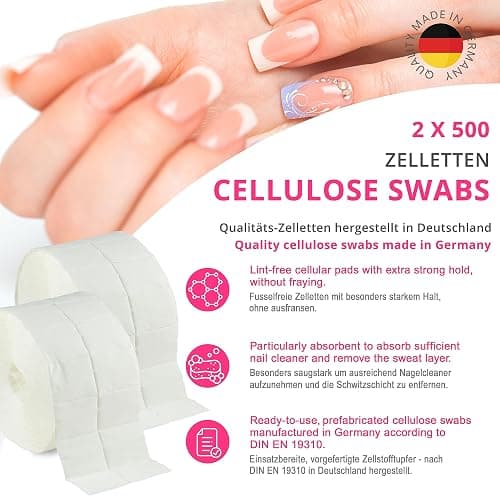 NAILS FACTORY | N&BF Nagel Cleaner Set 1000ml | Dispenser Pumpflasche | 1000 Zelletten Cellulose Pads (2 Rollen à 500 Stück) | 70% Isopropanol-Alkohol isopropylalkohol 1L | für Gelnägel | (Blau 150) thumbnail 6