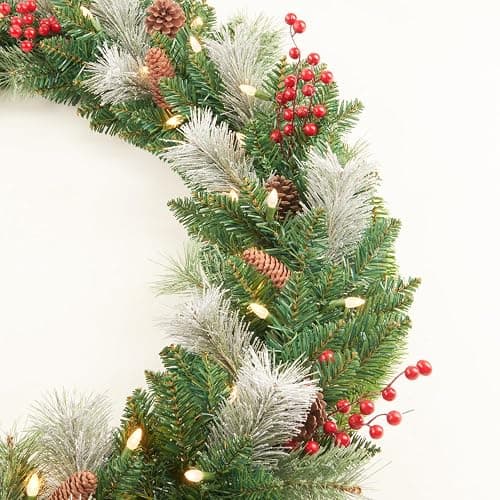 Amaoasis Christmas Garland Prelit 9 Ft with 50 Led Lights, Pine Cone and Snow Flocked Xmas Garland, Battery Operated Christmas Decor for Mantle Stair Indoor Outdoor thumbnail 3