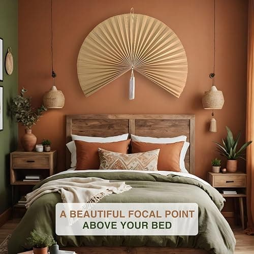 SUCHUBU Large Bamboo Wall Hanging, 47" Wall Hanging Fan For Decoration, Headboard Fan Decor, Woven Bamboo Art, Boho & Asian Inspired Home Decoration (Beige, Large) thumbnail 4