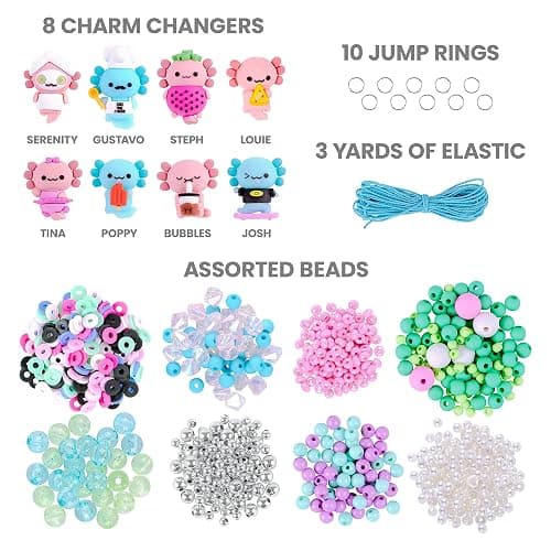 Fashion Angels Charm Changers Axolotl League Jewelry Design Kit, Includes Adorable Axolotl Charms & Over 700 Beads, Custom Jewelry Craft Activity for Kids thumbnail 5