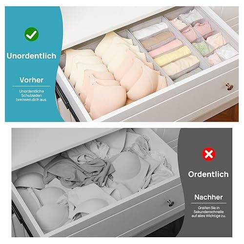 Vtopmart 4 Pack Underwear Drawer Organizers Set, 6+7+8+24 Cells Clothes Drawer Dividers Dresser Organizers Bins for Socks, Bras, Scarves, Ties, Non-Woven Fabric Storage Boxes for Closet, Nursery thumbnail 3