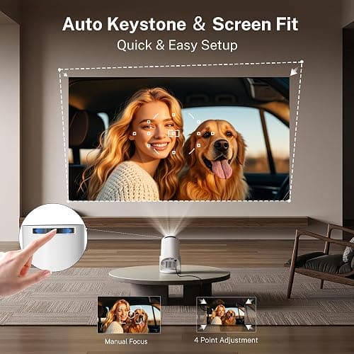 [2026 Upgraded] Mini Projector 4K Supported, Built-in App, Android TV OS X1 | Projector with WiFi 6 and Bluetooth 5.4, Phone Remote Control, Short Throw, Auto Keystone and 180° Rotatable for Home Outdoor thumbnail 5