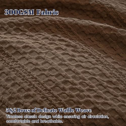 PHF Soft Waffle Duvet Cover Queen Size- Luxury Textured No Snagging Waffle Weave Comforter Duvet Cover(90"x90") with 2 Pillow Shams,3 Pieces Breathable Bedding Set for All Season, Cocoa Brown thumbnail 3