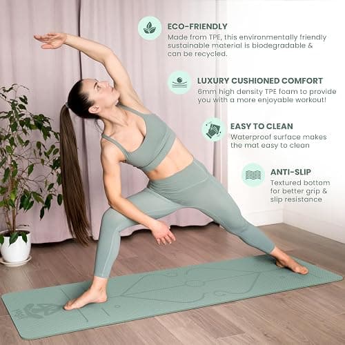 Yogii Yoga Mat - Non-Slip 6mm Thick TPE & Travel-friendly Yoga Mat - Perfect for Home & Gym Exercise Fitness & Pilates - With Laser Alignment Guides for Men & Women thumbnail 9