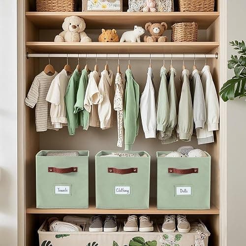DECOMOMO Storage Bins, Storage Baskets for Shelves | 13" x 15" x 13" Storage Cube Bins with Labels for Organizing Shelves (Kallax, 4pcs, Sage Green) thumbnail 7