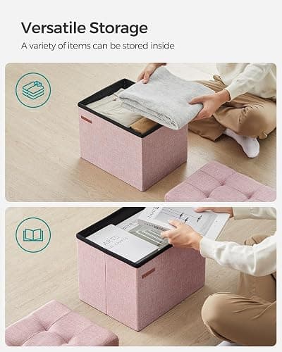 SONGMICS MAZIE Collection - Small Folding Storage Ottoman, Foot Rest Stool, 12.2 x 16.1 x 12.2 Inches, 286 lb Load Capacity, for Living Room, Bedroom, Home Office, Dorm, Jelly Pink ULSF102R01 thumbnail 5