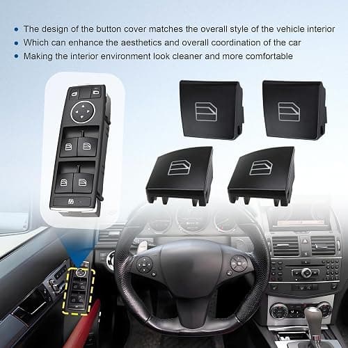 Panwarmoll 4Pcs Front Driver Window Switch Button Cap Fit for Mercedes-Benz C-Class E-Class GLK W204 W212 E220 C180 C200 C220 C300 C250 W166 Driver Side Front Left Repair Kit Replace A2049055402 thumbnail 5
