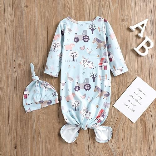 Fvzbovte Newborn Knotted Gown Soft Cotton Baby Set Floral Onesie Girls and Boys Sleeper Nightgown thumbnail 3