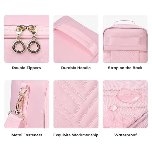 Leudes Nail Polish Organizer and Storage Holder 42 Bottles&Manicure Kit &Nail Lamp,Nail Stuff Bag Organizer Travel Case for Nail Tech Supplies Accessories Manicure Tools (Pink) thumbnail 6