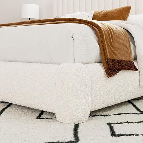 viplov Queen Size Boucle Bed Frame, Adjustable Headboard, Beige | Fluffy Boucle Upholstered Platform Bed Frame, Cloud Adjustable Headboard, Rounded Corners. Squeak‑free, Fast assembly thumbnail 5
