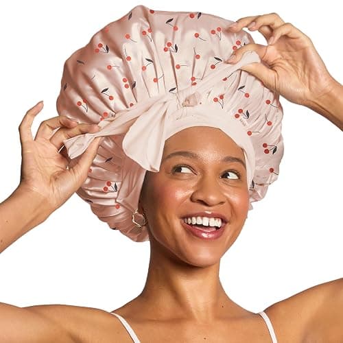 Kitsch XL Satin Bonnet for Sleeping - Softer Than Silk Bonnet For Sleeping Women - Secure Fit, Adjustable, Night Cap For Curly & Textured Hair - Prevents Breakage, Tangles & Thinning - Cherry Print thumbnail 9
