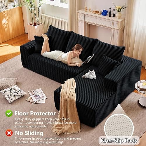 atosela Sectional Couches for Living Room Cloud Couch Sofa with L-Shape Couch in a Box Upholstered Boneless Couchs Modern Modular Sectional Couch with Chaise(Black,3 Seater-Right-Facing Chaise-96) thumbnail 9