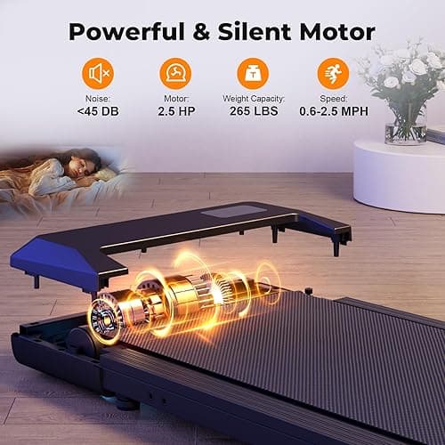 SupeRun Walking Pad, Under Desk Treadmill, 3 in 1 Portable Treadmill with Remote Control LED Display, 2.5 HP Quiet Walking Jogging Machine for Office Home Use, 250 Lbs Capacity - 10-Black thumbnail 3