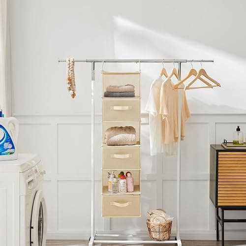 MAX Houser 6 Tier Shelf Hanging Closet Organizer, Closet Hanging Shelf with 2 Sturdy Hooks for Storage, Foldable (Beige-D3) thumbnail 5