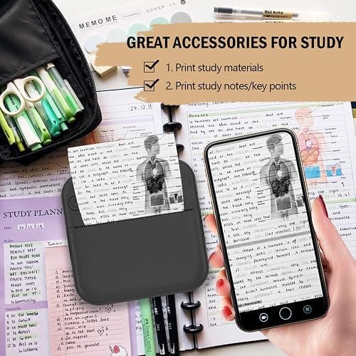 HUIJUTCHEN Mini Photo Printer - Portable Pocket Sticker Printers for iPhone Thermal Printer with 10 Rolls Thermal Paper for Photo, Memo, Journal - Black thumbnail 5