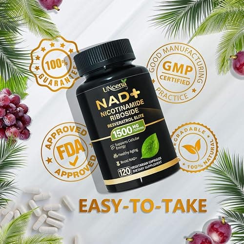 UNcena NAD Supplement 1500mg - Liposomal NAD+ Nicotinamide Riboside with Resveratrol, NAD Plus Boosting - Support Cellular Health, Stamina & Healthy Aging for Women & Men- 120 Capsules thumbnail 7