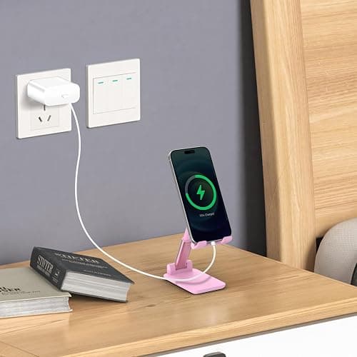 HZZADZXW Cell Phone Stand, Adjustable Angle and Height Cell Phone Holder for Desk, Foldable and Portable, Anti-Slip Silicone Pad, Compatible with All Mobile Phones and 4-8 Inch Devices, Pink thumbnail 4