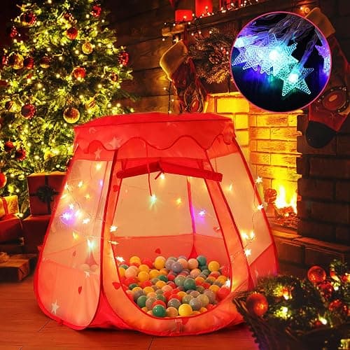 Pop Up Princess Tent with Colorful Star Lights for 1 2 3 Year Old Birthday Gift, 12-18 Months Baby Girl Toys, Foldable Ball Pit with Carrying Bag, Indoor&Outdoor Play Tent for Kids - Pink thumbnail 5