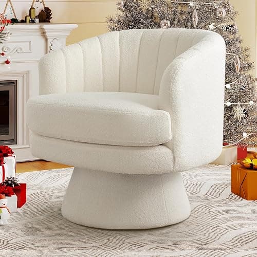 CANMOV Swivel Accent Chair with Armrest, Modern 360 Degree Swivel Barrel Chair with Curve Back and Soft Cushion,Comfy Round Sherpa Teddy Armchair Single Sofa for Living Room,Bedroom,Waiting Room,Beige thumbnail 3