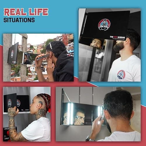 The 360 Mirror - 3 Way Mirror for Self Hair Cutting - Adjustable Trifold Barber Mirro to Cut Your Own Hair - Tri Fold Self Haircut System for Men - Three Sided Mirro for Haircuts (with LED) thumbnail 9