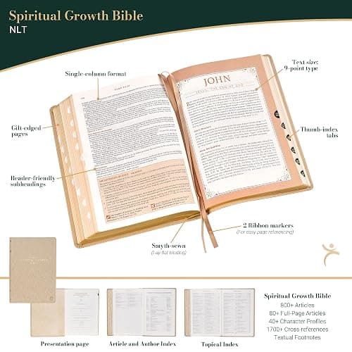 The Spiritual Growth Bible, Study Bible, NLT - New Living Translation Holy Bible, Faux Leather, Pearlescent Taupe (NLT Spiritual Growth Editions) thumbnail 3