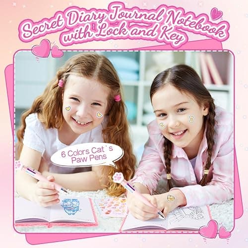 PrinBarBee Heart Diary with Lock, Secret Journal Gift for Girls Ages 8-10, Pen & Stickers thumbnail 5