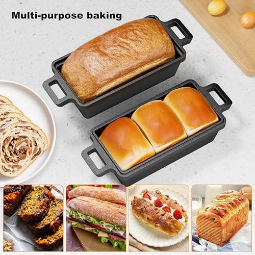 Heimekite 9×5 Inch Cast Iron Loaf Pan with Lid, bread pans for baking, 2 Piece Set | Even Heat Distribution Bread Baking Pan for Homemade Sandwich Bread, Banana Bread, Cakes, Meatloaf thumbnail 7