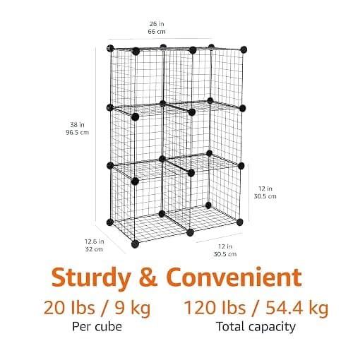 Amazon Basics Cube Wire Grid Stackable Storage Shelves, 6-Cube, 12.6"D x 26"W x 38"H, Black thumbnail 2