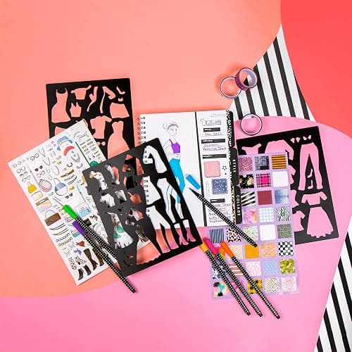 Fashion Angels Runway Graphic Journaling Set, Basic Fashion Design Activity Journal for Beginners with Markers, Stencils, Stickers & Sketch Pad, Kids 8+ thumbnail 2