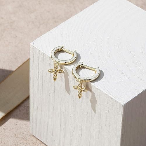 PAVOI 14K Gold Plated 925 Sterling Silver Posts Cross Earrings for Women | Small Religious Faith Cubic Zirconia Cross Studs Huggies Earrings thumbnail 5