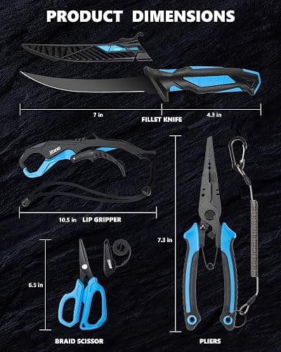 Fishing Tool Kit, Fishing Gear - Fishing Plier with Sheath, Fillet Knife, Fishing Scissors, Fish Lip Gripper, Tool Retractor, Keychain Bottle Opener, Fishing Gifts for Men thumbnail 7