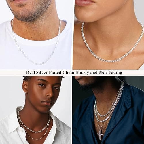 Avotto 3/5mm 14K Gold/Silver Plated Cuban Chain for Men Boys, Stainless Steel Cuban Link Chain for Men Boys Sturdy Non-Fading Necklace Jewelry Gifts 14/16/18/20/22/24Inch thumbnail 2