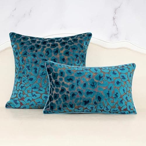 Alerfa Blue Floral Throw Pillow Cover 18 x 18 Inch Cut Velvet Sqaure Luxury Decorative Pillow Cover for Couch Living Room Bedroom thumbnail 3
