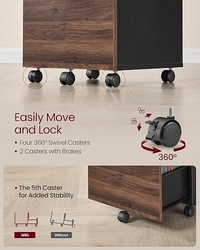 VASAGLE 2-Drawer File Cabinet, Small Rolling Filing Cabinet for Home Office, Printer Stand, for A4, Letter-Size Documents, 15.7 x 16.5 x 27.6 Inches, Natural Walnut and Ink Black UOFC040K01 thumbnail 6