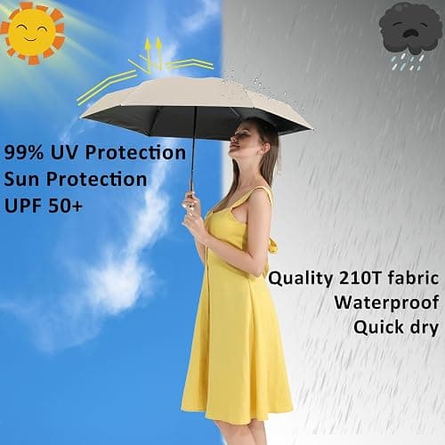 BAODINI Small UV Protection Travel Umbrella Compact for Rain and Sun UPF 50+ Windproof Portable 42 inch Umbrella for Women and Men thumbnail 2