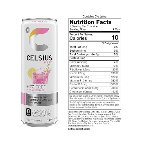 CELSIUS Fizz Free Pink Lemonade, Sugar Free Energy Drink, 12 Fl Oz (Pack of 12) thumbnail 3