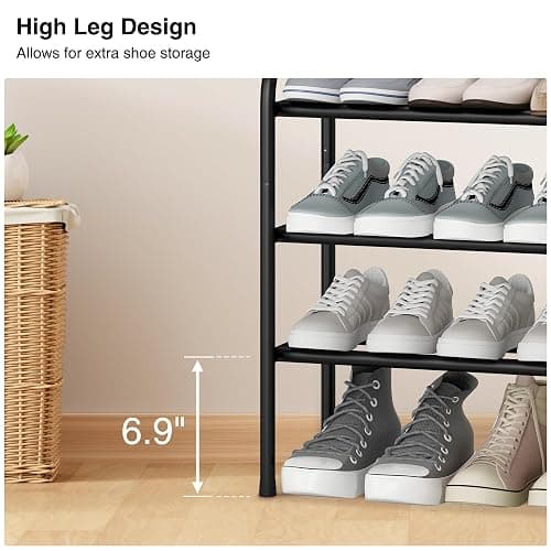 STO STO Expandable Shoe Rack, 3-Tier Metal Small Shoe Rack for Closet, Up to 16 Pairs Adjustable Shoes Racks Storage for Front Door Entrance, Free Standing Shoes Rack Organizer for Entryway, Black thumbnail 5