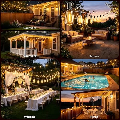 LaPitio 100FT Outdoor String Lights, Waterproof Patio Lights with Shatterproof ST38 Vintage Edison Bulbs, Connectable Outside Hanging Lights for Backyard, Porch, Deck, Balcony, Garden, 2700K Dimmable thumbnail 8
