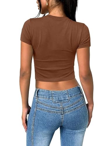 SAMPEEL Crop Tops for Women Summer Trendy Tight Tshirts 2024 Slim Fit thumbnail 5