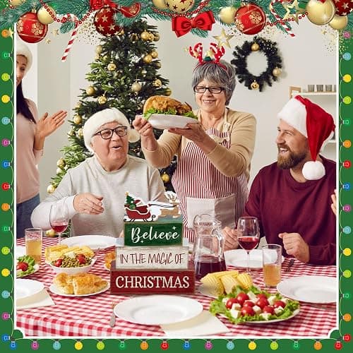 Lineshading 4 Pcs Christmas Table Decorations Wooden Stacked Block Santa | Rustic Farmhouse Block Sign with Believe Message, Tiered Tray Decor for Home Shelf, Xmas Decorations for Mantel Party thumbnail 6