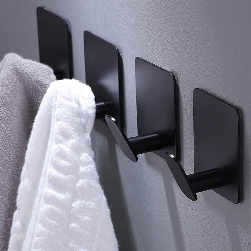 DELITON 26lb Heavy Duty Adhesive Towel Hooks, No-Damage 4 Pack Matte Black | High quality stainless steel, Strong adhesion, Suitable for bathroom kitchen for hanging coats bathrobes utensils umbrellas - Image 1
