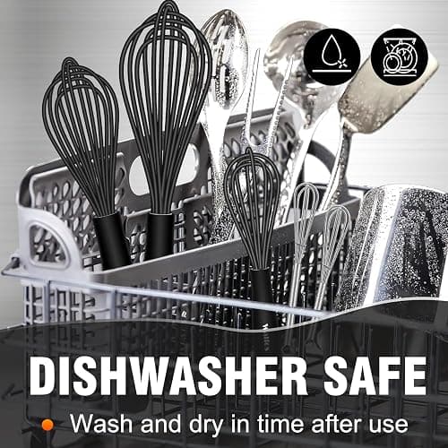 Silicone Whisks set with 7+5in mini stainless steel whisk, Non Scratch Coated 7+9+11in Whisks for Nonstick Cookware,Premium for Blending, Whisking, Beating, Frothing & Stirring thumbnail 6