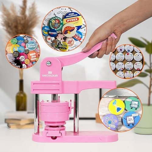 MECOLOUR Button Maker Machine Multiple Sizes 1.26+I1.73+2.28 inch Pin Maker Machine,150pcs Button Badge Making Supplies,Button Press Machine for DIY Personalized Pinback Buttons Children DIY Gift(Pink) thumbnail 9
