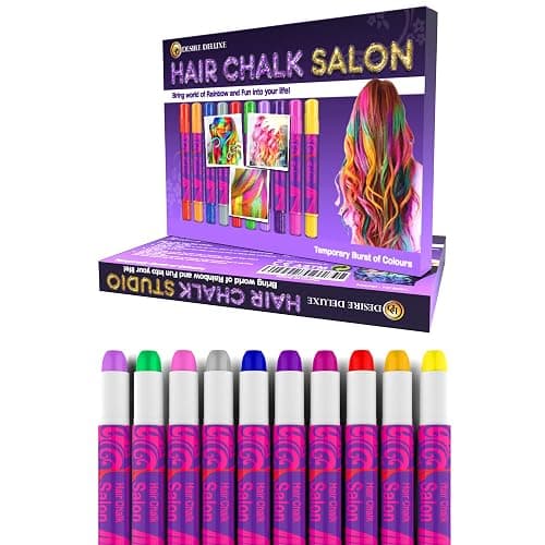 Desire Deluxe Hair Chalk for Girls Makeup Kit of 10 Temporary Colour Pens Gifts, Great Toy for Kids Age 5 6 7 8 9 10 11 12 13 Years Old, "Blue,Green,Grey,Pink,Purple thumbnail 2