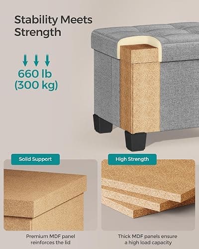 SONGMICS Storage Ottoman, Small Ottoman Foot Rest with Legs, 12.6 x 15.7 x 13.2 Inches Foot Stool, Load up to 660 lb, for Living Room, Bedroom, Dorm, Dove Gray ULSF012G02 thumbnail 4