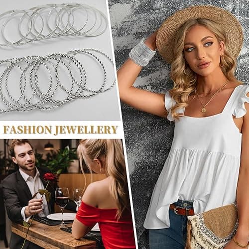 FUNOJOY Boho Bangle Bracelets for Women Multi Layer Stackable Textured Bracelets Boho Jewelrys Set for Women - 10~20Pcs thumbnail 5