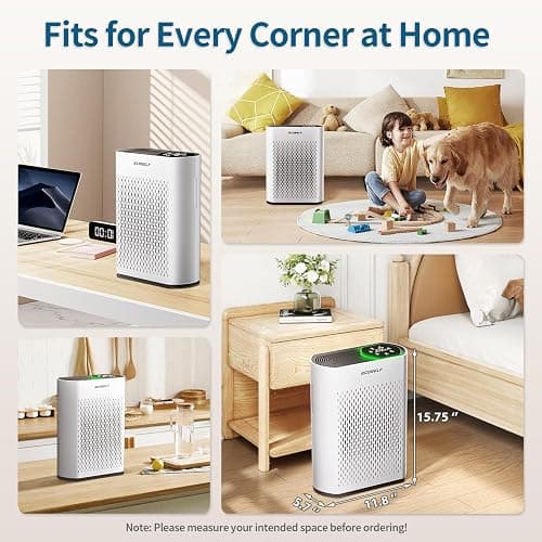 Powerful Air Purifiers for Home Large Room Up to 2400 Ft², ECOSELF HEPA Air Purifier with PM 2.5 Air Quality Display 20dB Sleep Mode, Air Purifiers for Bedroom Office Living Room HAP602 White thumbnail 5