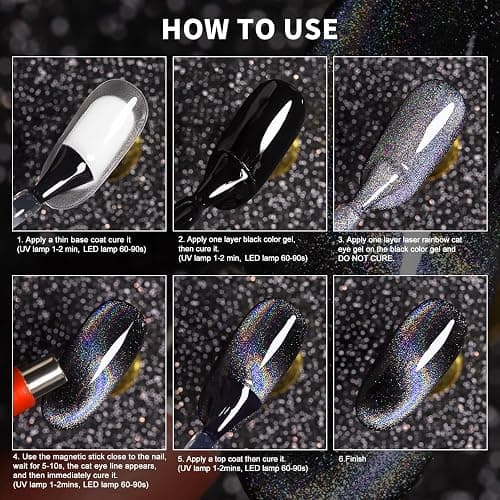 RARJSM Cat Eye Gel Nail Polish, Galaxy Chameleon Magnetic Gelpolish Black Holographic Glitter Gel Soak Off UV LED DIY Manicure Art for Salon Designs and Home DIY 7.5ML/0.26fl oz thumbnail 5