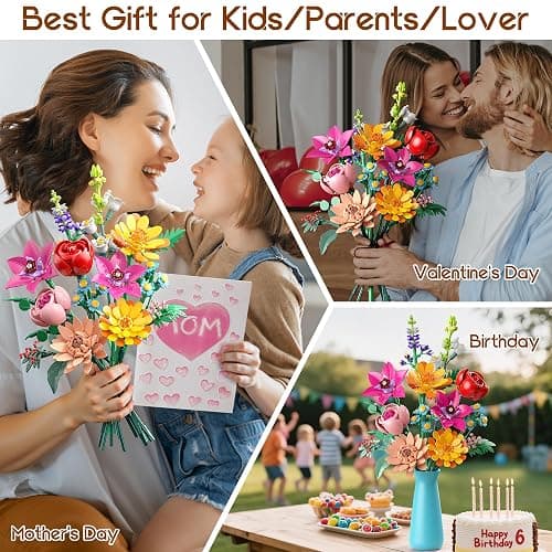 Anvure Flowers Bouquet Building Set, 887 Pcs with Flower Artificial Roses for Home Office Decoration, Gift for Mother's Day, Valentine's Day and Kids 6+/Adults Birthday thumbnail 7